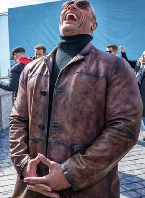 Red Notice Dwayne Johnson Distressed Leather Coat — front view | Majestic Leather UK
