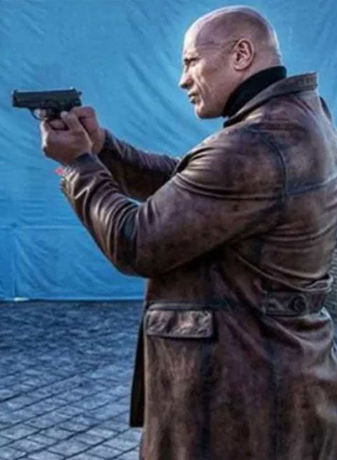 Red Notice Dwayne Johnson Distressed Leather Coat — back view | Majestic Leather UK