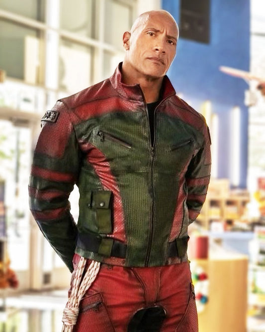 Men's Dwayne Johnson Red Biker Genuine Leather — front view | Majestic Leather UK