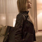 Women Biker - Red Sparrow Jennifer Lawrence Black Leather Jacket — side profile | Majestic Leather UK