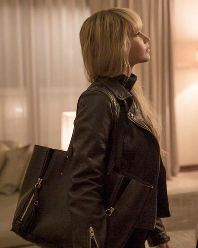 Women Biker - Red Sparrow Jennifer Lawrence Black Leather Jacket — side profile | Majestic Leather UK