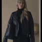 Women Biker - Red Sparrow Jennifer Lawrence Black Leather Jacket — front view | Majestic Leather UK