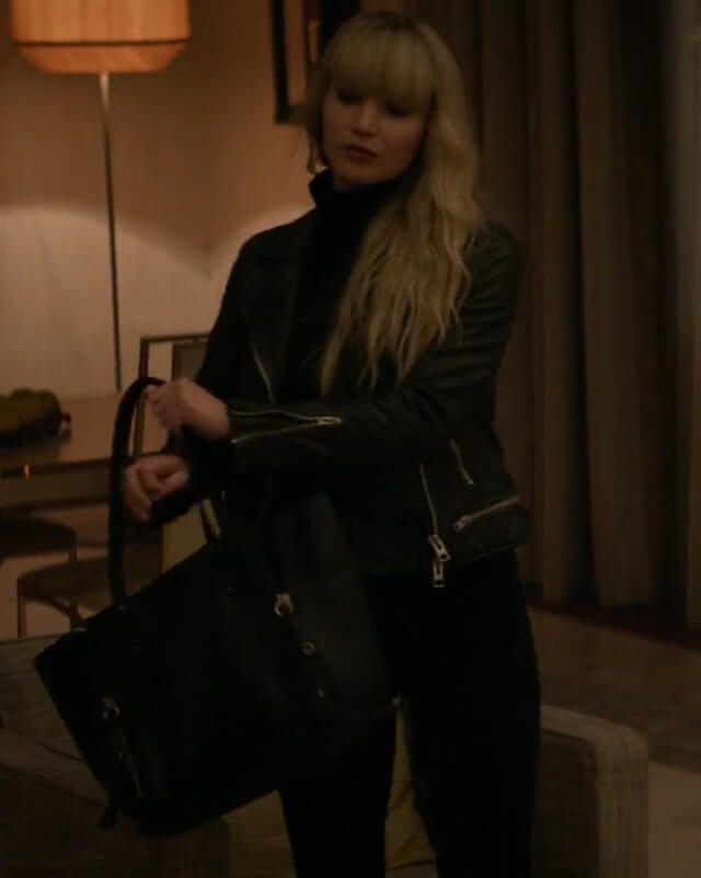 Women Biker - Red Sparrow Jennifer Lawrence Black Leather Jacket — back view | Majestic Leather UK