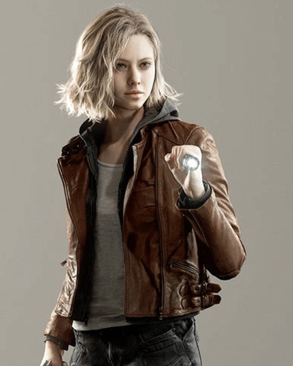 Women Biker - Resident Evil Requiem Grace Ashcroft Brown Leather Jacket — front view | Majestic Leather UK