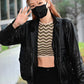 Women Biker - Rose Black Leather Jacket Blackpink Airport Fashion — back view | Majestic Leather UK