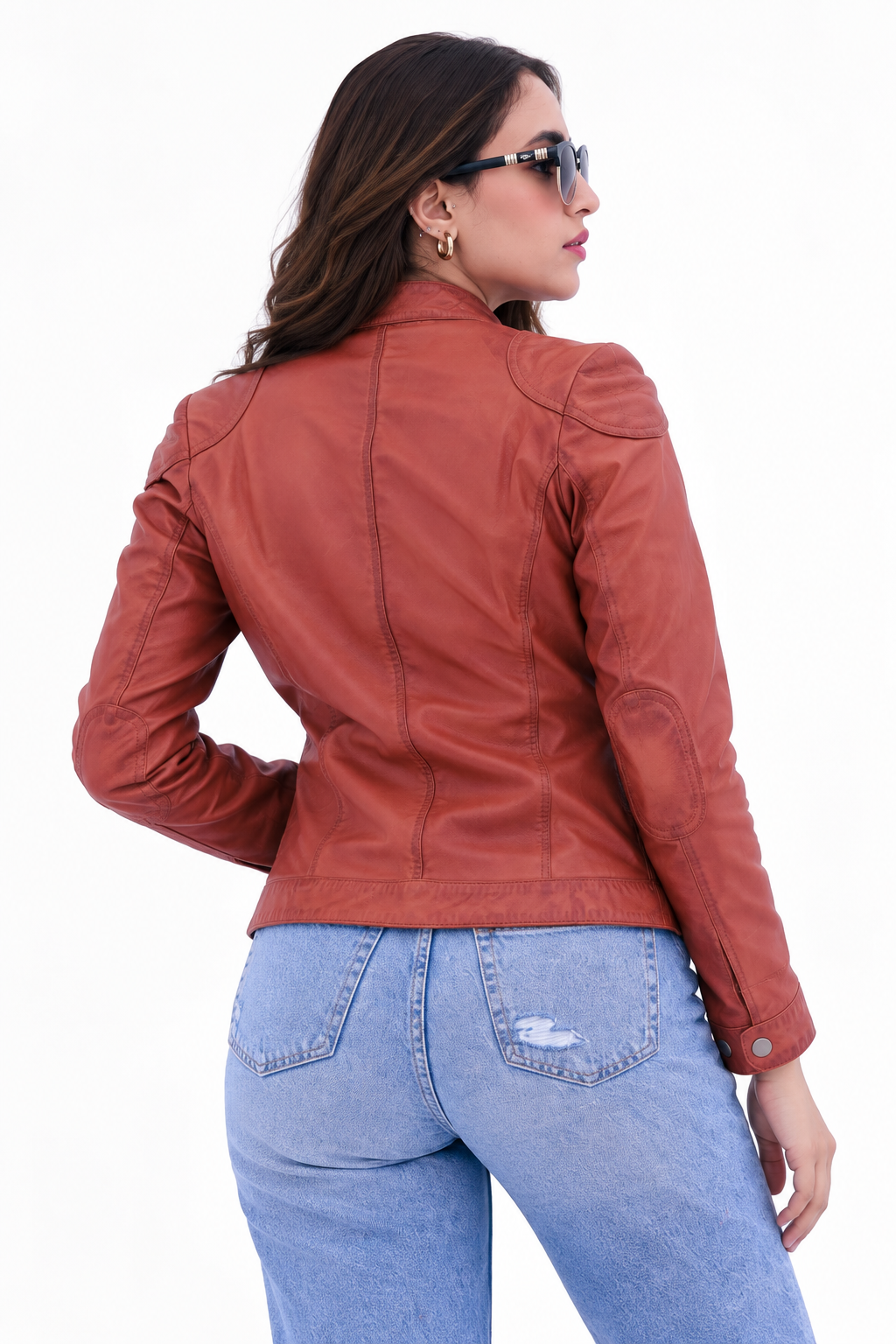 Women's Rust Brown Distressed Moto Style Zip-Up Leather Biker Jacket| Majestic Leather Majestic Leather