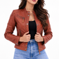 Women's Rust Brown Distressed Moto Style Zip-Up Leather Biker Jacket| Majestic Leather Majestic Leather