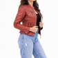 Women's Rust Brown Distressed Moto Style Zip-Up Leather Biker Jacket| Majestic Leather Majestic Leather