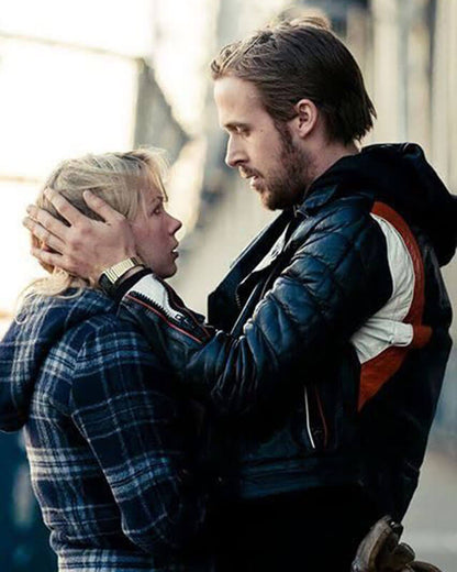 Ryan Gosling Men's Blue Biker Genuine Leather — front view | Majestic Leather UK