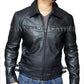 New Men's Terminator Mandarin Collar Style Black Winter Hooded Genuine Real Leather Jacket Majestic Leather