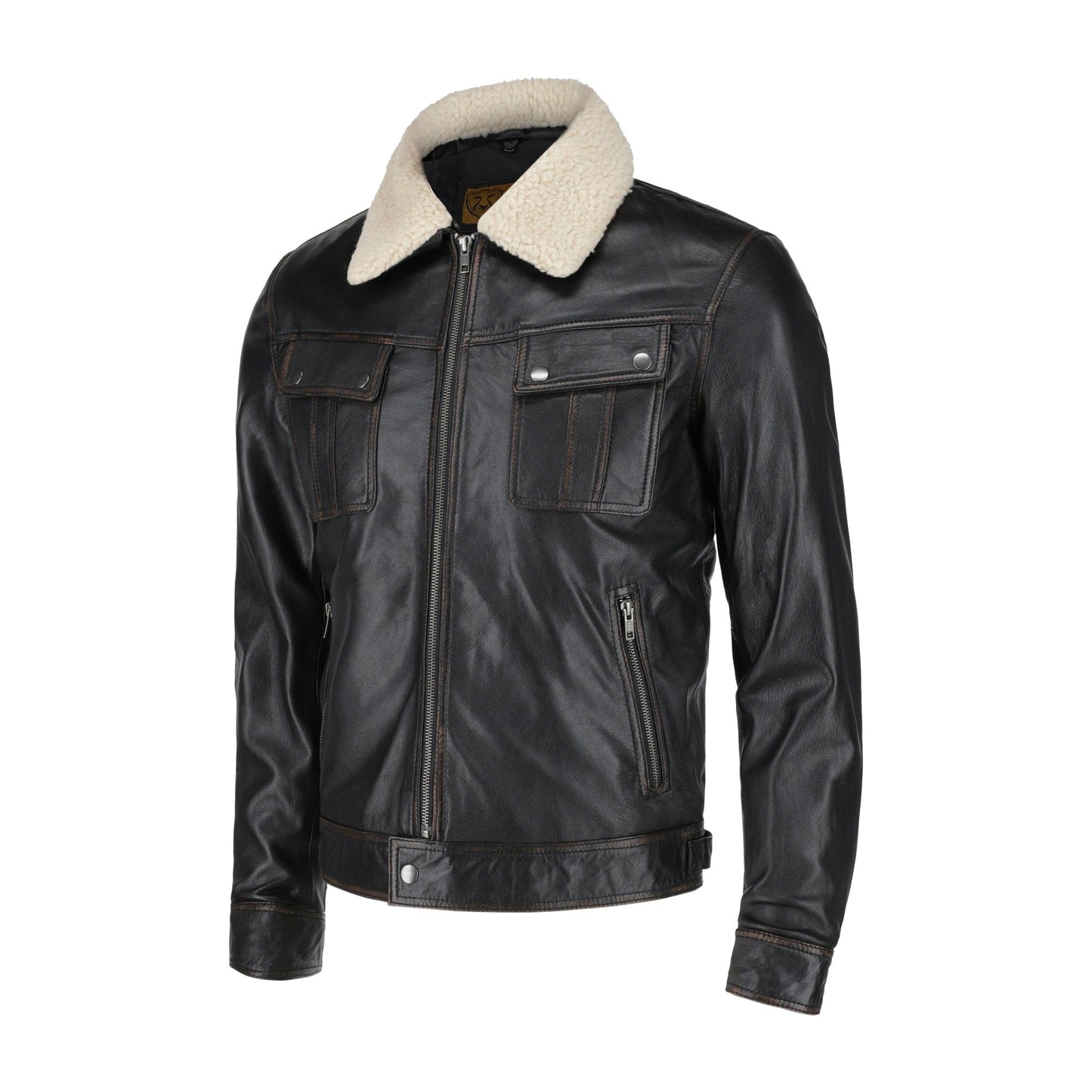 Men's Distressed Biker Black Leather Jacket | Majestic Leather — side profile | Majestic Leather UK