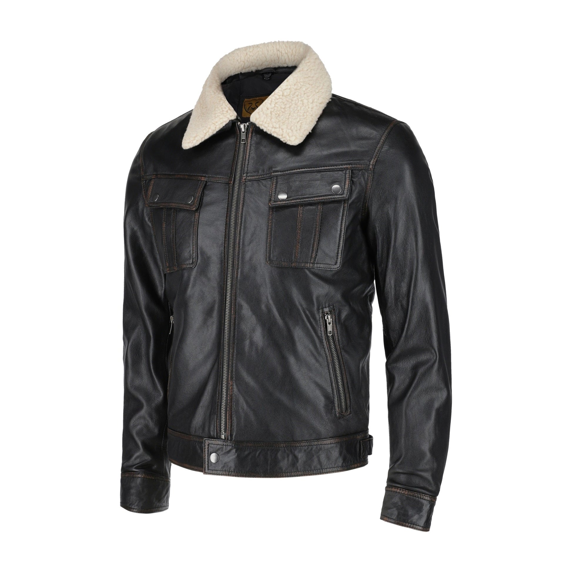 Men's Distressed Biker Black Leather Jacket | Majestic Leather — side profile | Majestic Leather UK