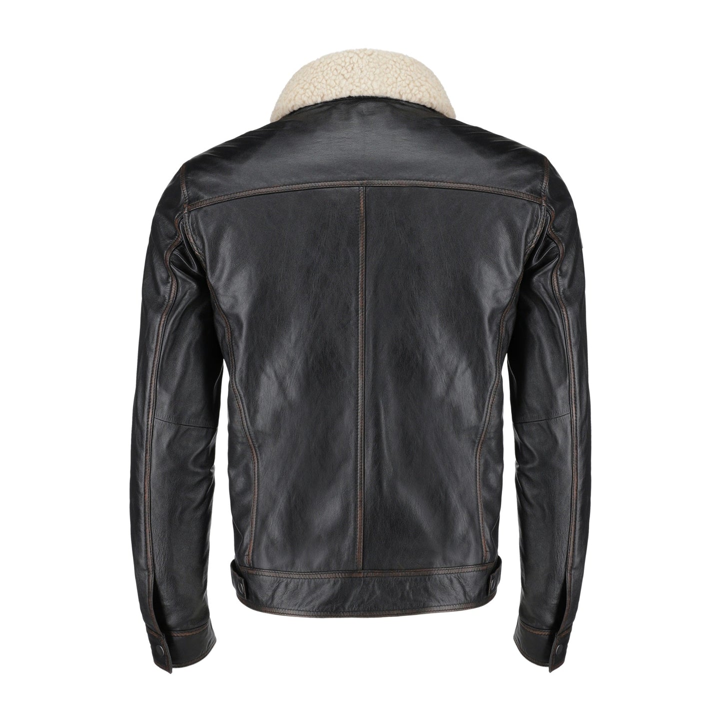 Men's Distressed Biker Black Leather Jacket | Majestic Leather — back view | Majestic Leather UK