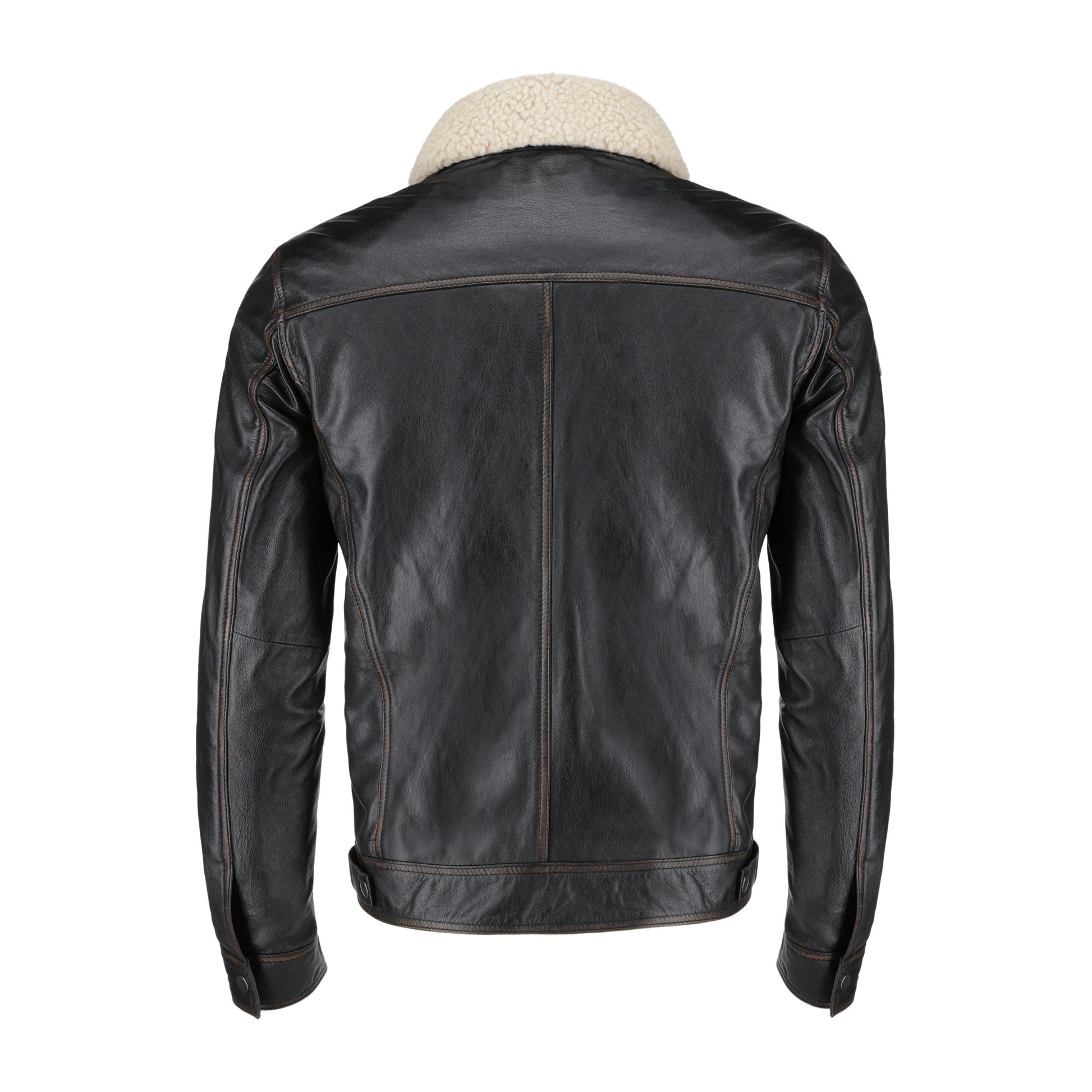 Men's Distressed Biker Black Leather Jacket | Majestic Leather — back view | Majestic Leather UK