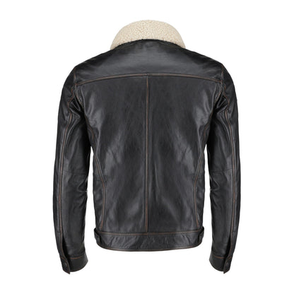 Men's Distressed Biker Black Leather Jacket | Majestic Leather — back view | Majestic Leather UK