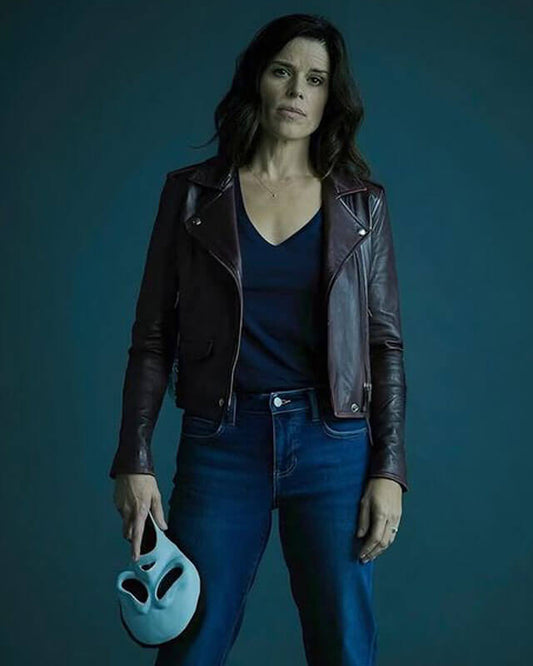 Women Biker - Scream 5 Sidney Prescott Biker Leather Jacket — front view | Majestic Leather UK