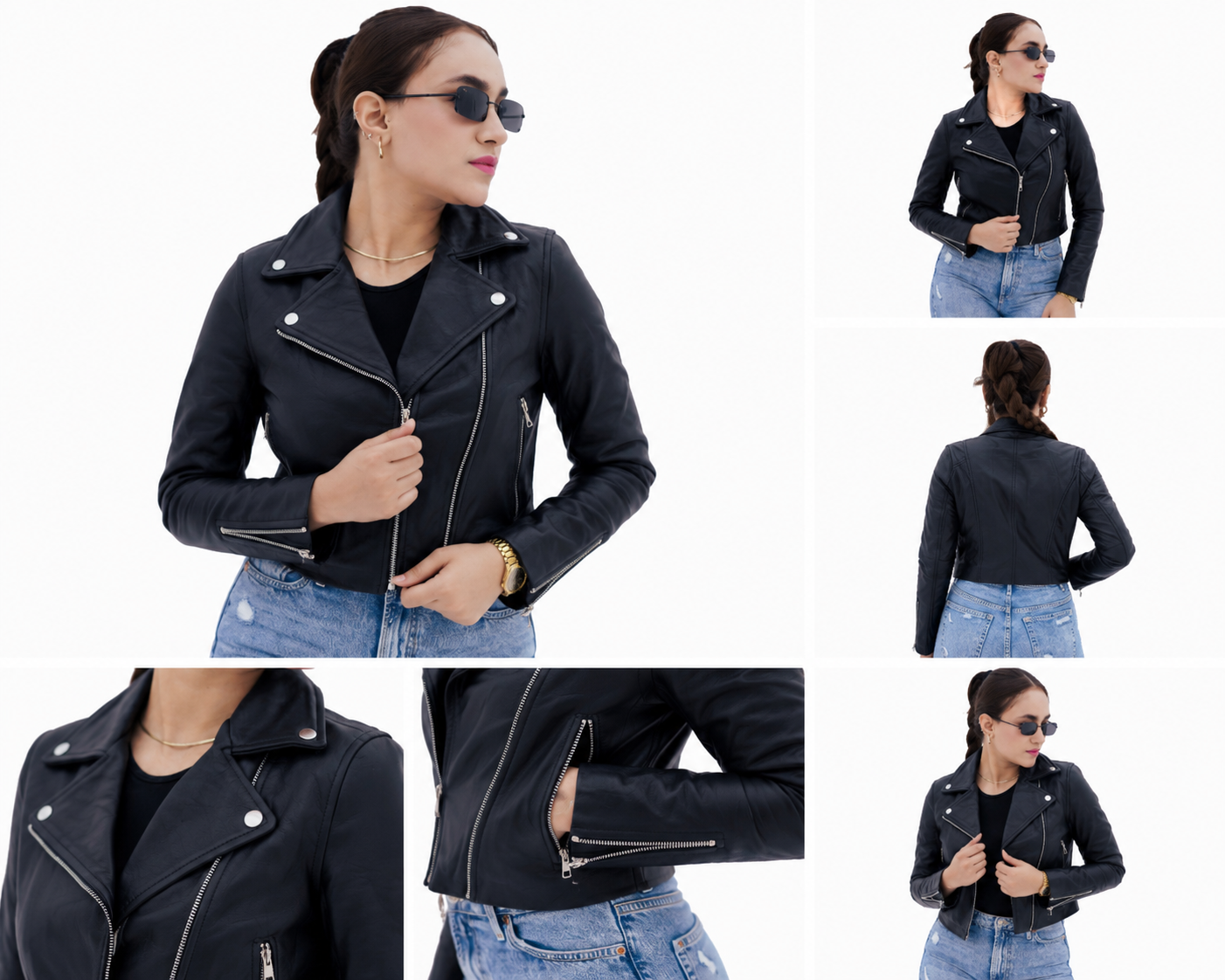 Women's New Real Lambskin Black Biker Short Waist Length Leather Jacket | Majestic Leather Majestic Leather