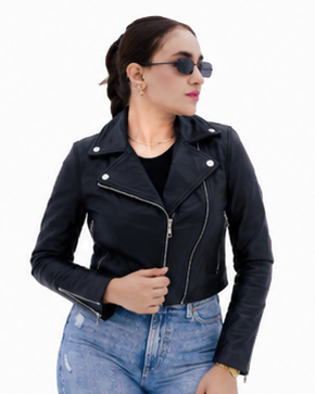 Women's New Real Lambskin Black Biker Short Waist Length Leather Jacket | Majestic Leather Majestic Leather