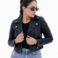 Women's New Real Lambskin Black Biker Short Waist Length Leather Jacket | Majestic Leather Majestic Leather