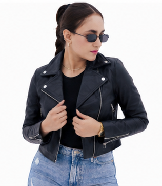 Women's New Real Lambskin Black Biker Short Waist Length Leather Jacket | Majestic Leather Majestic Leather