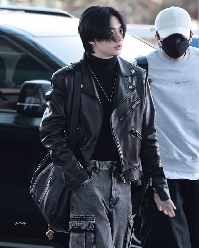 Women Biker - Stray Kids Hyunjin Biker Leather Jacket — front view | Majestic Leather UK