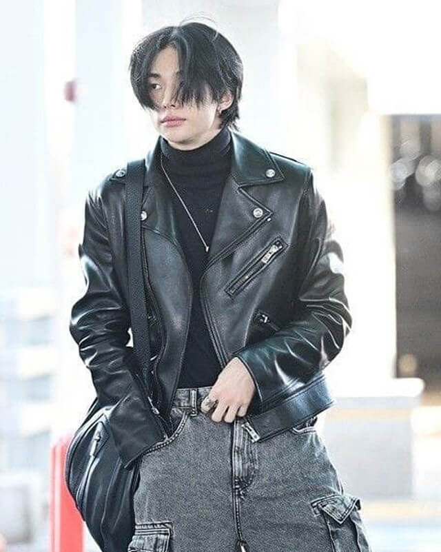 Women Biker - Stray Kids Hyunjin Biker Leather Jacket — collar detail | Majestic Leather UK