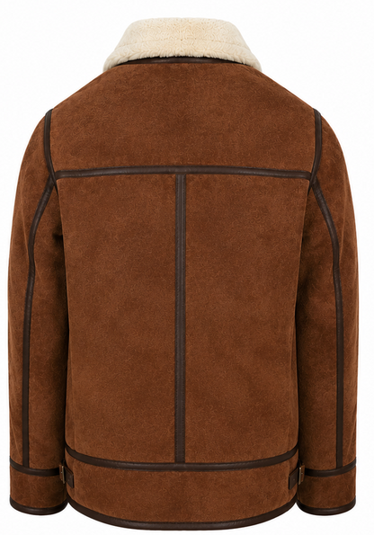 Men's Top Gun B3 Brown Shearling Leather Bomber Jacket — back view | Majestic Leather UK