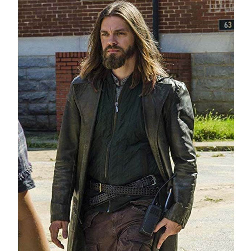 Tom Payne Walking Dead Trench Coat | Majestic Leather — back view | Majestic Leather UK