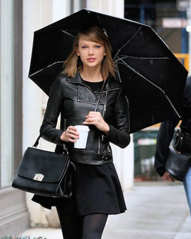 Women Biker - Taylor Swift Black Biker Leather Jacket — front view | Majestic Leather UK