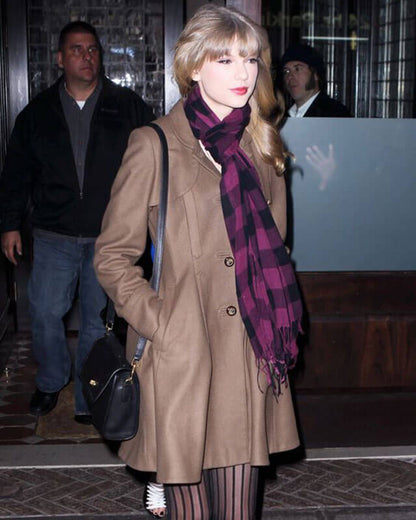 Taylor Swift Brown Frock Coat — back view | Majestic Leather UK