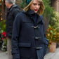 Taylor Swift Hooded Blue Wool Coat — back view | Majestic Leather UK