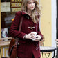 Taylor Swift Maroon Wool Coat — back view | Majestic Leather UK