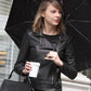 Women Biker - Taylor Swift Black Biker Leather Jacket — back view | Majestic Leather UK