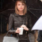 Taylor Swift Black Biker Leather Jacket — side profile | Majestic Leather UK