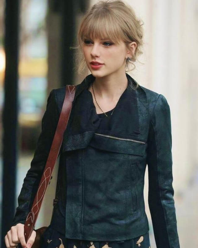 Women Biker - Taylor Swift Street Fashion Leather Jacket — front view | Majestic Leather UK