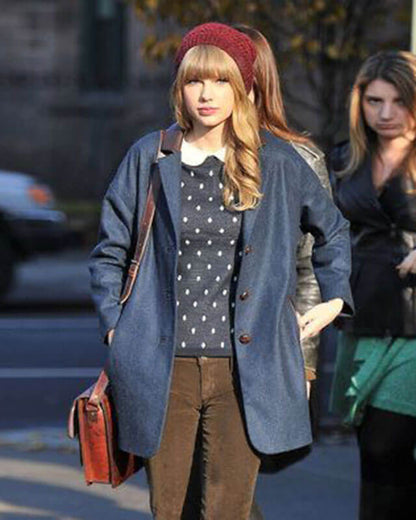 Taylor Swift Blue Wool Blazer — back view | Majestic Leather UK