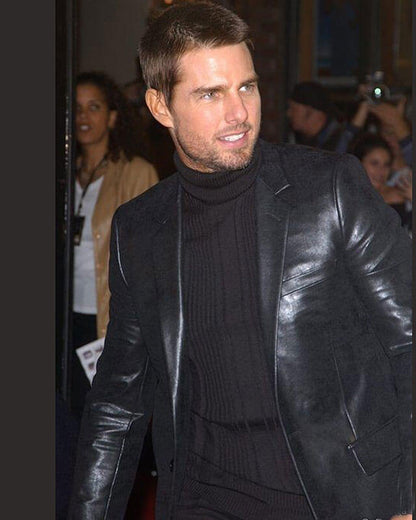 Tom Cruise Men's Black Blazer Genuine Leather — back view | Majestic Leather UK