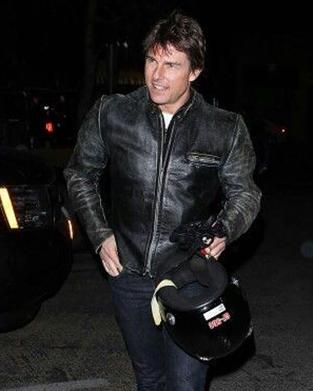 Distressed Biker Tom Cruise Leather Jacket — back view | Majestic Leather UK