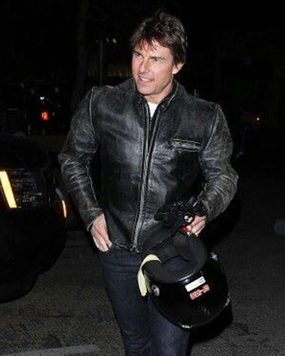 Distressed Biker Tom Cruise Leather Jacket — back view | Majestic Leather UK