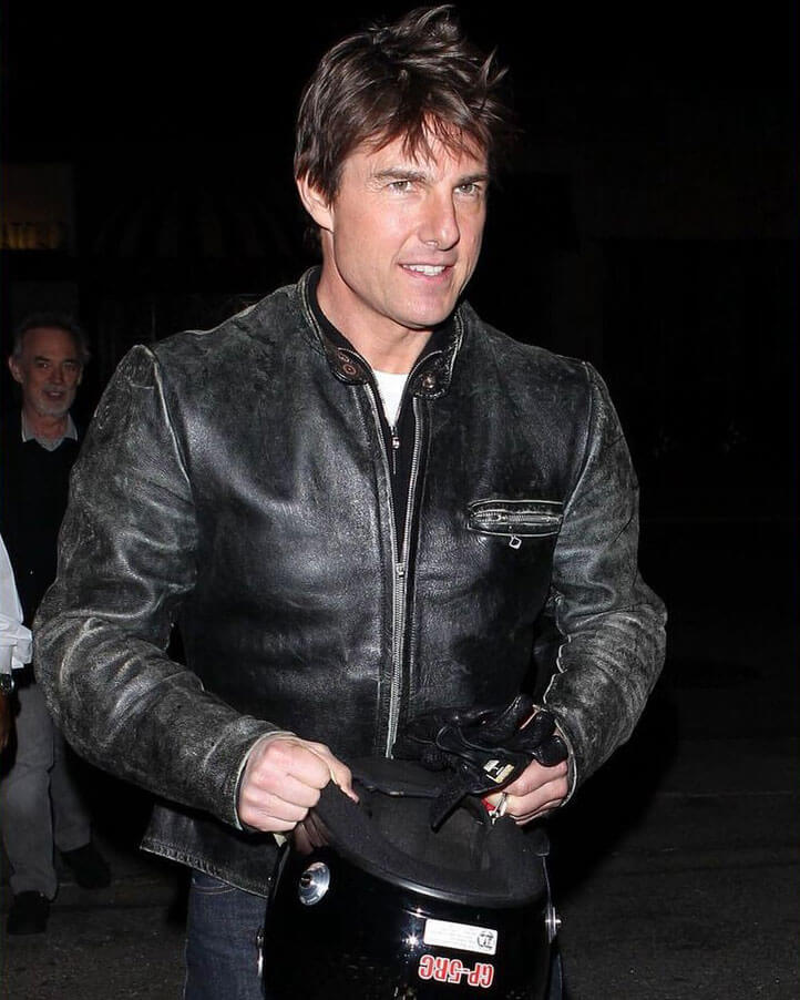 Distressed Biker Tom Cruise Leather Jacket — front view | Majestic Leather UK