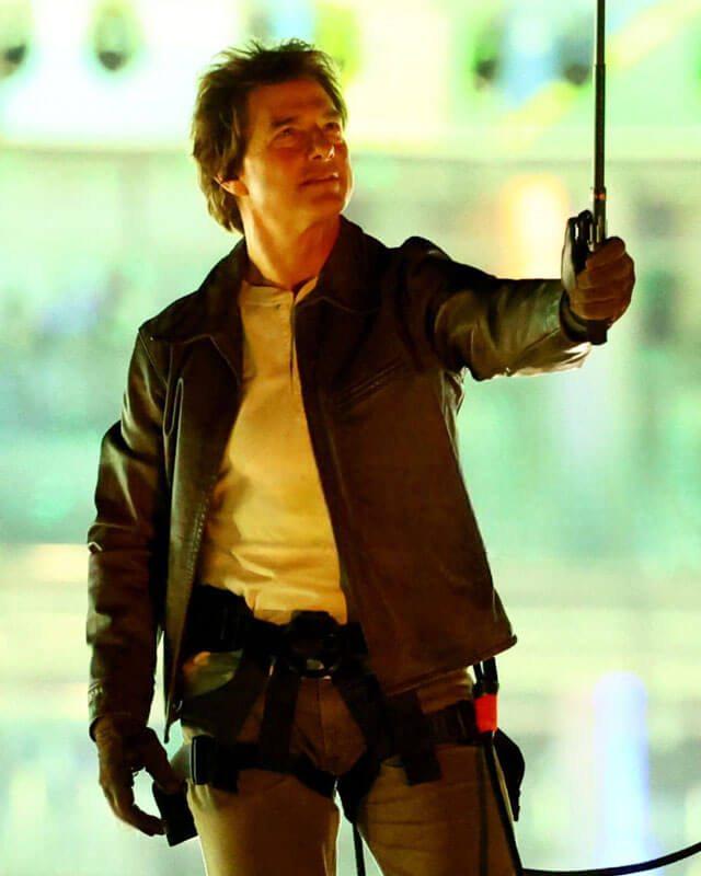 Tom Cruise Olympics Distressed Leather Jacket — front view | Majestic Leather UK