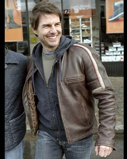 Men's Tom Cruise Brown Biker Genuine Leather Jacket — back view | Majestic Leather UK