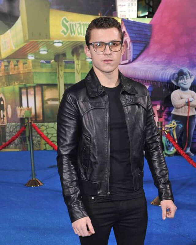 Tom Holland Black Leather Bomber Jacket — interior lining | Majestic Leather UK