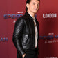 Tom Holland Black Leather Jacket — collar detail | Majestic Leather UK