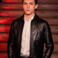 Tom Holland Black Leather Jacket — front view | Majestic Leather UK