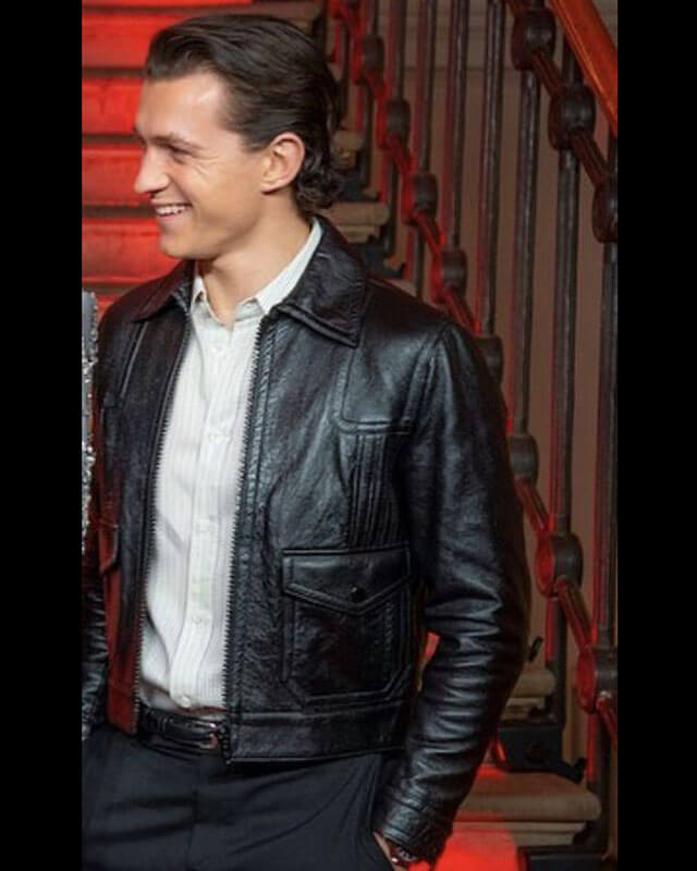Tom Holland Black Leather Jacket — interior lining | Majestic Leather UK