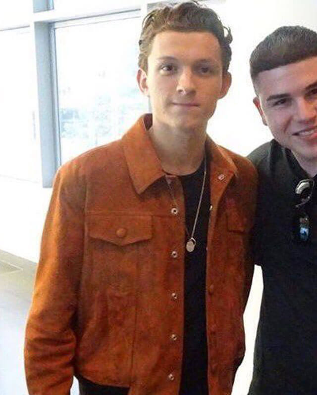 Tom Holland Brown Suede Jacket — collar detail | Majestic Leather UK