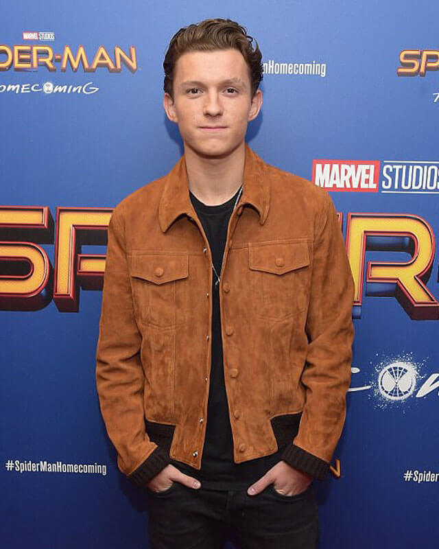 Tom Holland Brown Suede Jacket — front view | Majestic Leather UK