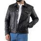 Men's Trucker Black Vintage Leather Jacket | Majestic Leather — front view | Majestic Leather UK