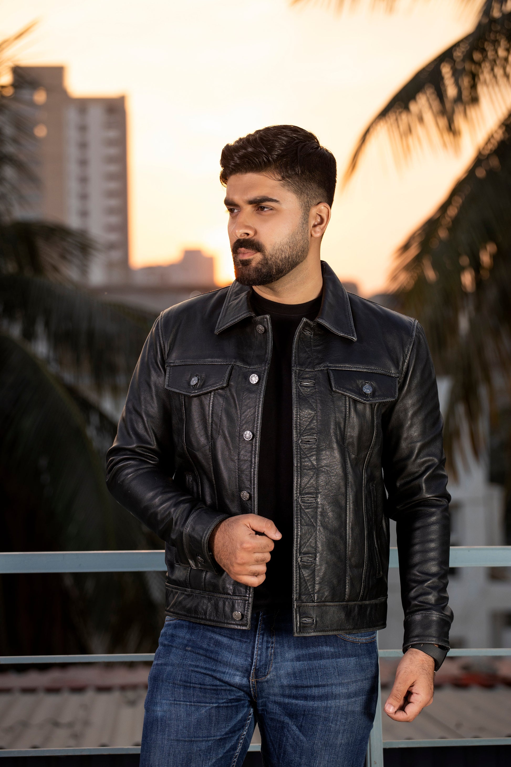 Men's Trucker Black Vintage Leather Jacket | Majestic Leather — interior lining | Majestic Leather UK